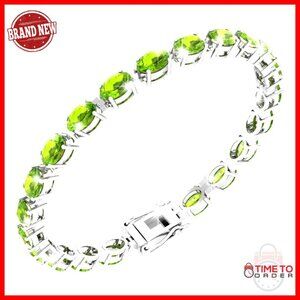 7" Sterling Silver Tennis Bracelet with 21 Oval Gemstones, Box Clasp